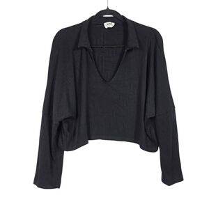 LNA ribbed U neck cropped long sleeves top